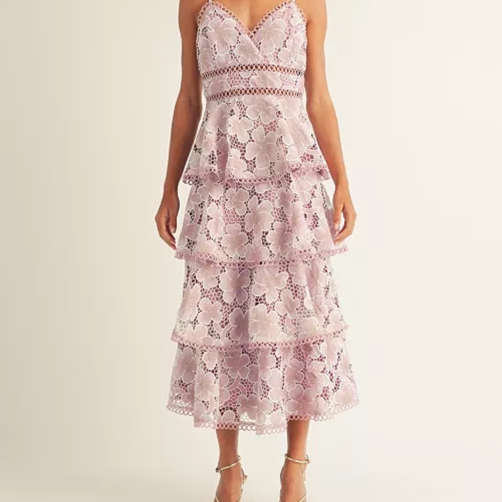 Nordstrom Blush Lace Tiered Midi Dress